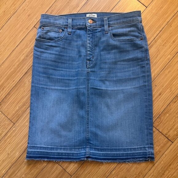 J. CREW Raw Hem Denim Pencil Skirt - Picture 2 of 8